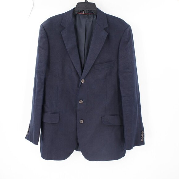 J crew sport coat Mens 42R three button navy blue linen single breasted notch